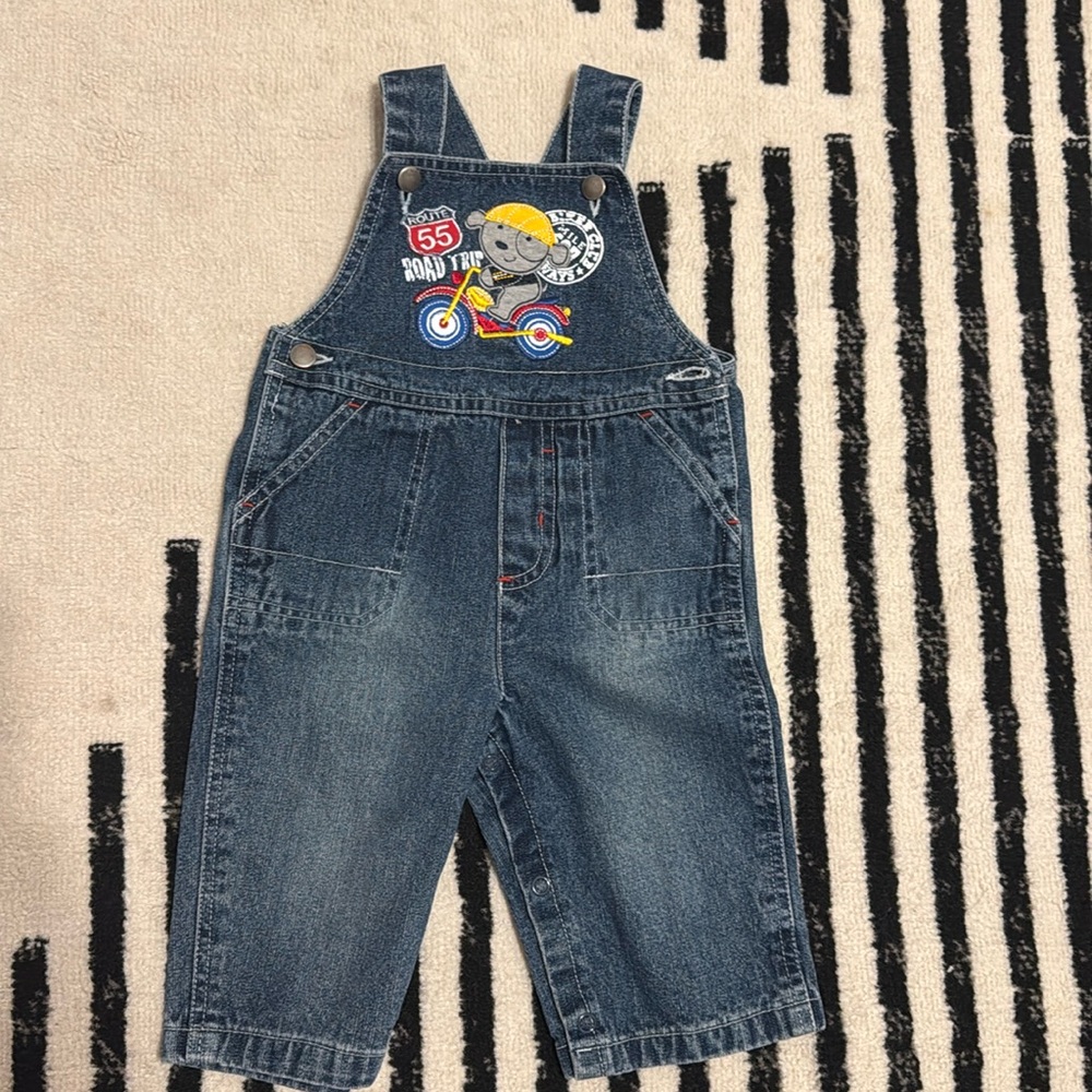 Vintage Baby Togs Boys 6-9 Months Denim Blue Overall Pants Pockets Puppy Casual